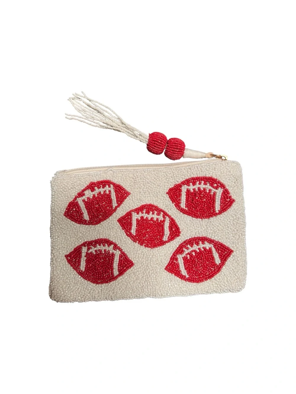 Wandering moon Beaded Football Clutch - Red and White